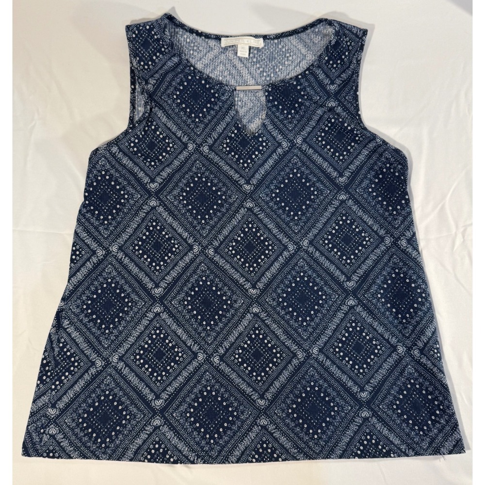 Juniper + Lime Navy White Geometric Diamond Print V-Neck Tank Top Blouse XL